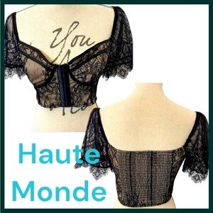 Haute Monde Black Lace Nude Underlay Bodice Crop Top (S)
